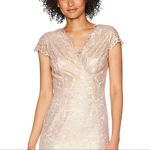 New! Adrianna Papell GOLD Lace Beaded boutique Gown - Picture 3 of 10